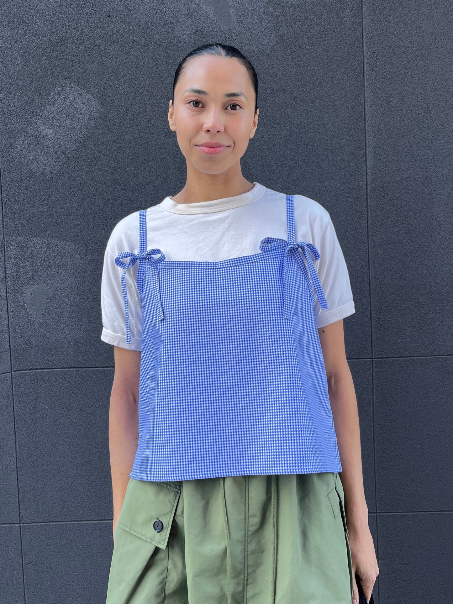 Patchwork Bow Top - Blue Gingham