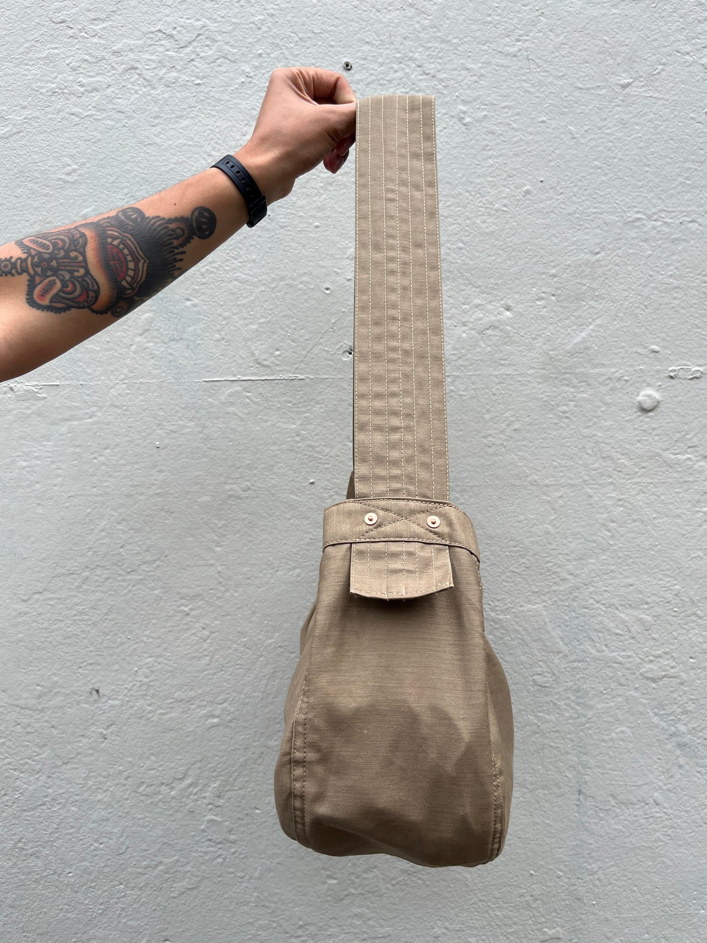 Newspaper Bag - Khaki Sateen Twill