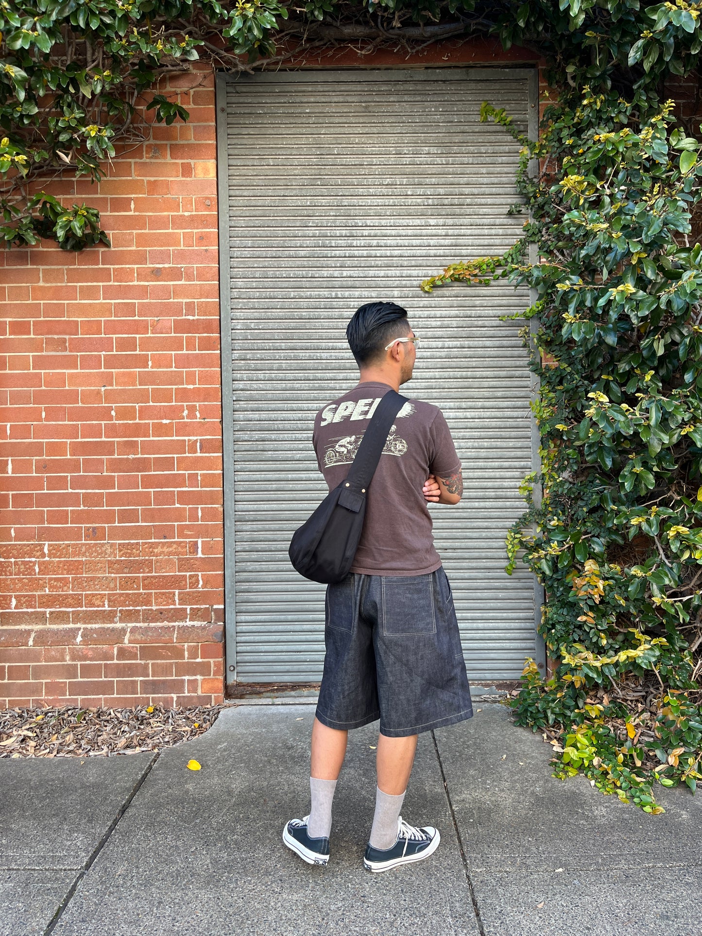 Newspaper Bag - Black Sateen Twill