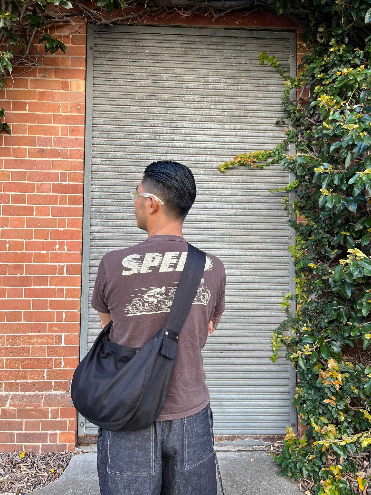 Newspaper Bag - Black Sateen Twill