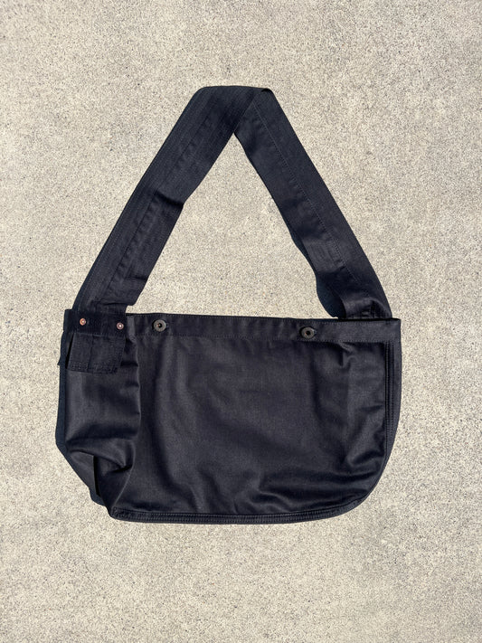Newspaper Bag  - Black Sateen Twill