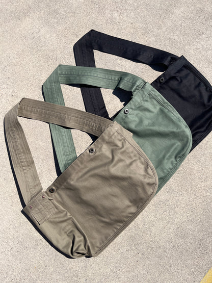 Newspaper Bag  - Black Sateen Twill