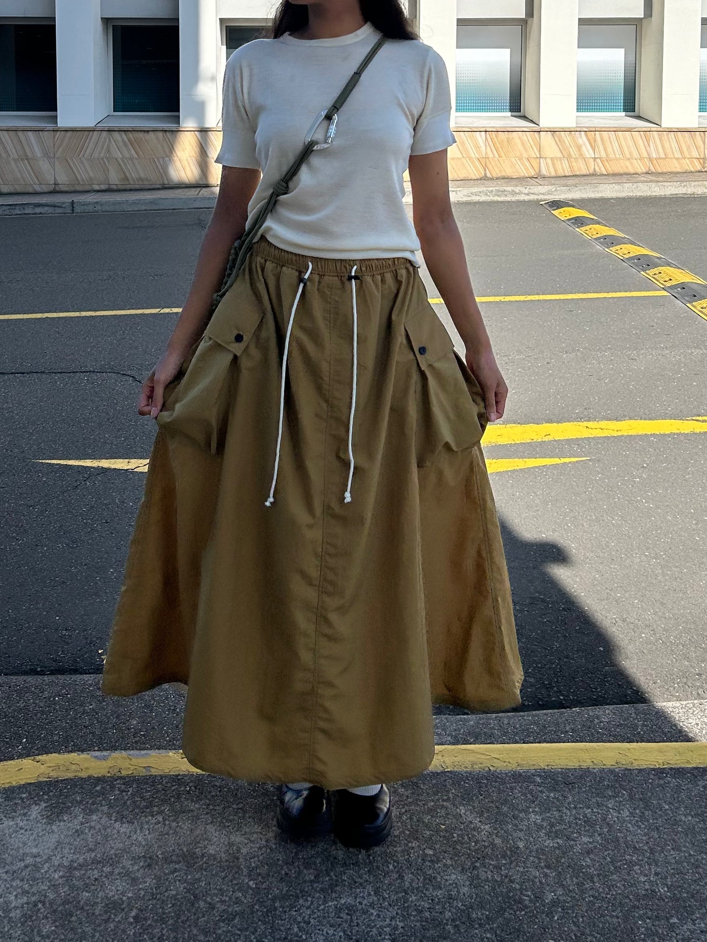 Pleated Pocket Skirt - Khaki Ripstop