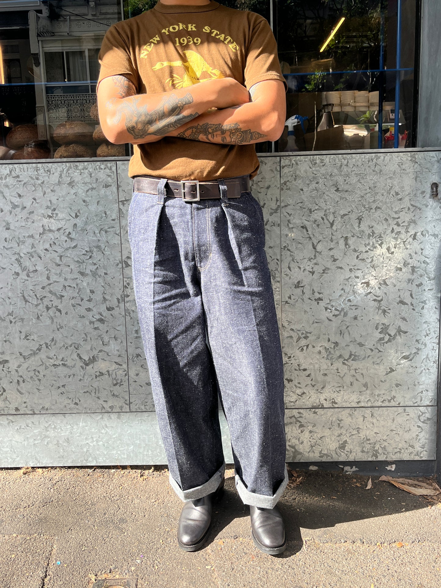 Pleated Cinch Back Denim Jeans - 9.5oz Nep Japanese Selvedge