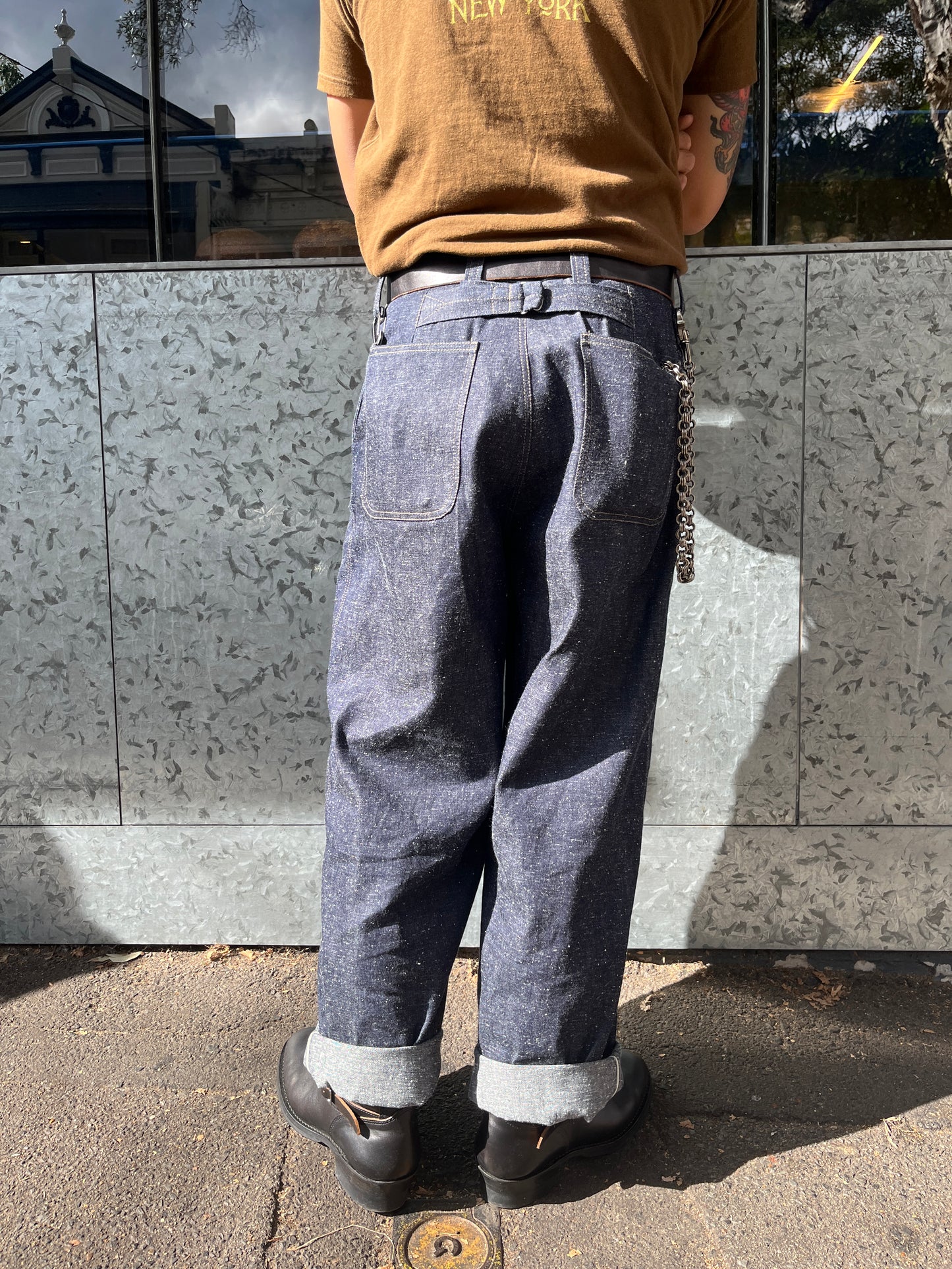 Pleated Cinch Back Denim Jeans - 9.5oz Nep Japanese Selvedge