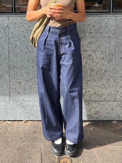 Pleated Cinch Back Denim Jeans - 12oz Japanese Denim