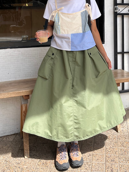 Pleated Pocket Skirt - Army Green