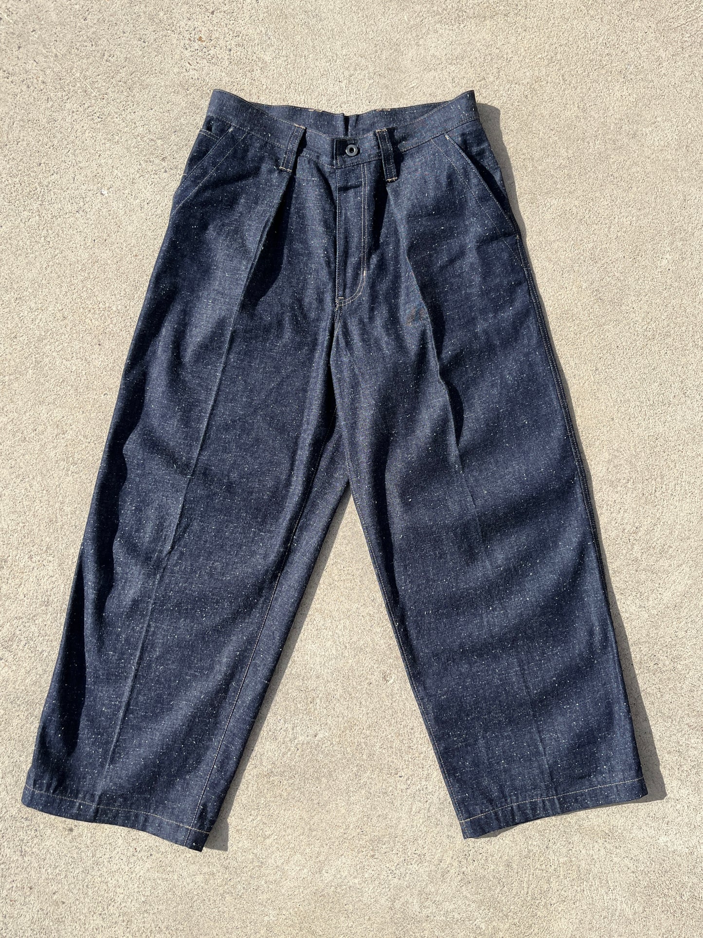 Pleated Cinch Back Denim Jeans - 9.5oz Nep Japanese Selvedge