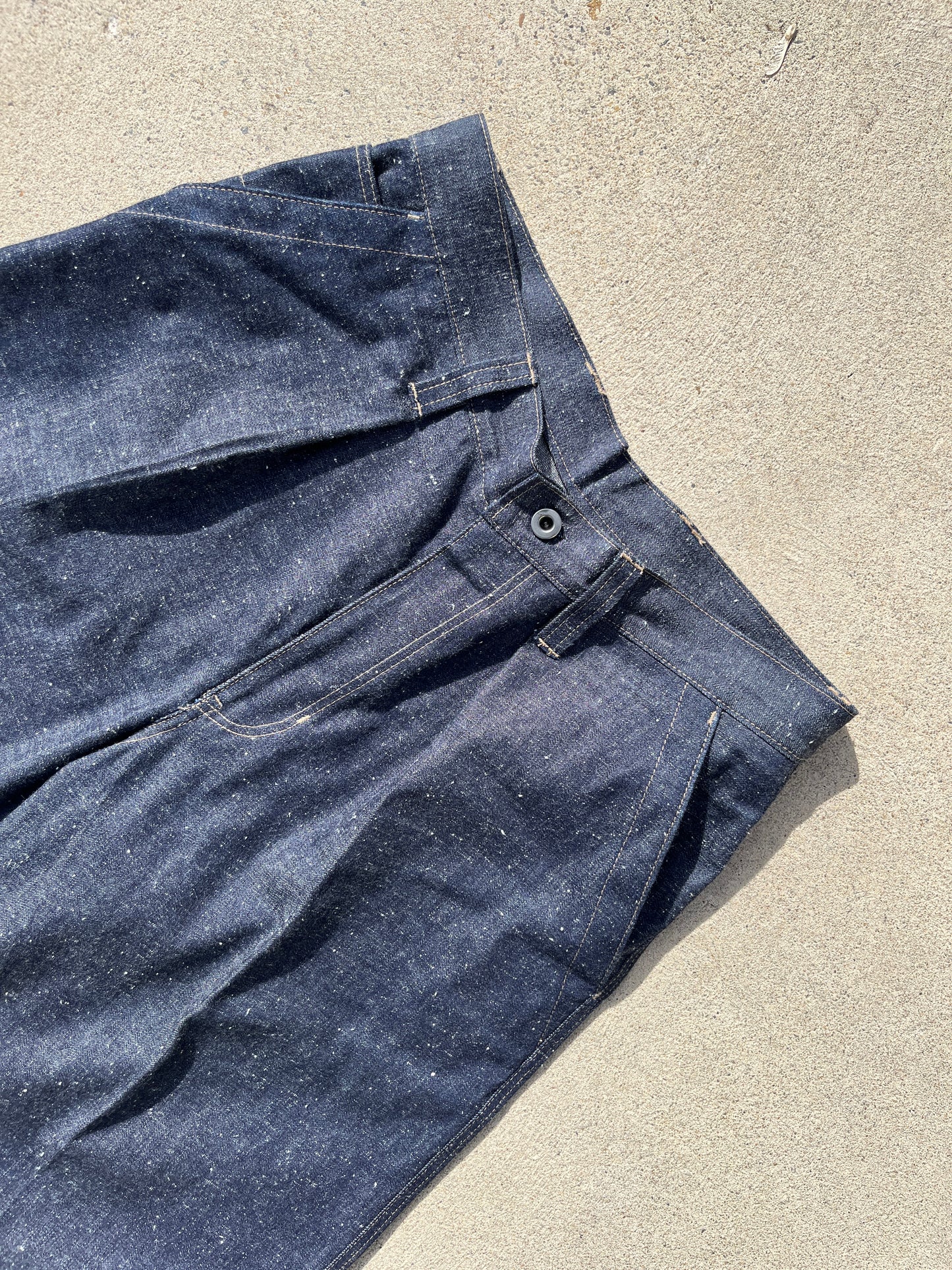 Pleated Cinch Back Denim Jeans - 9.5oz Nep Japanese Selvedge
