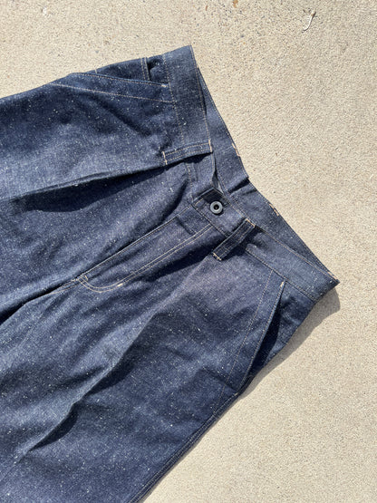 Pleated Cinch Back Denim Jeans - 9.5oz Nep Japanese Selvedge