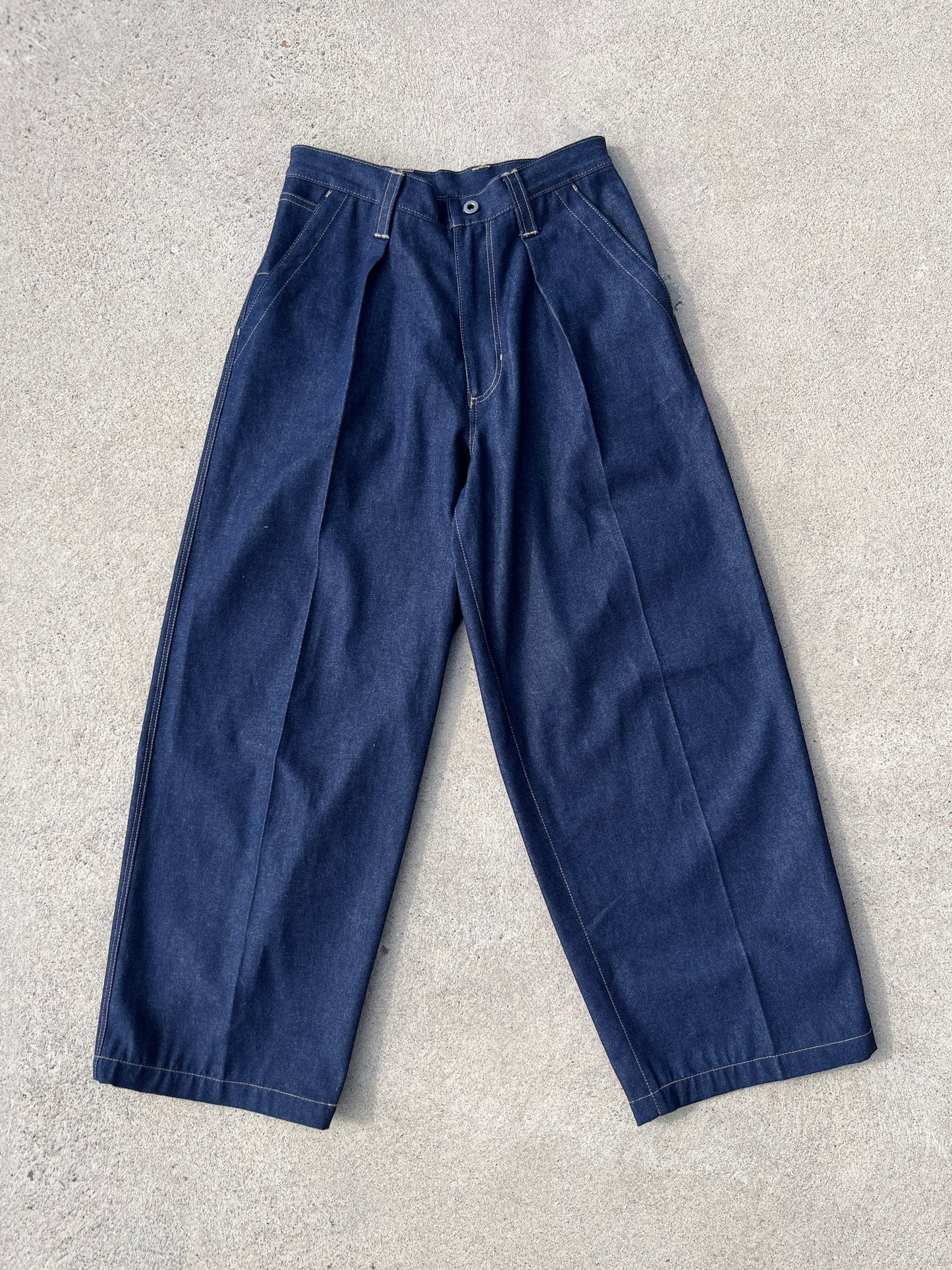 Pleated Cinch Back Denim Jeans - 12oz Japanese Denim