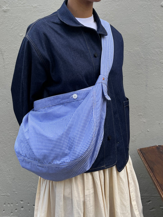 Newspaper Bag  - Blue Gingham