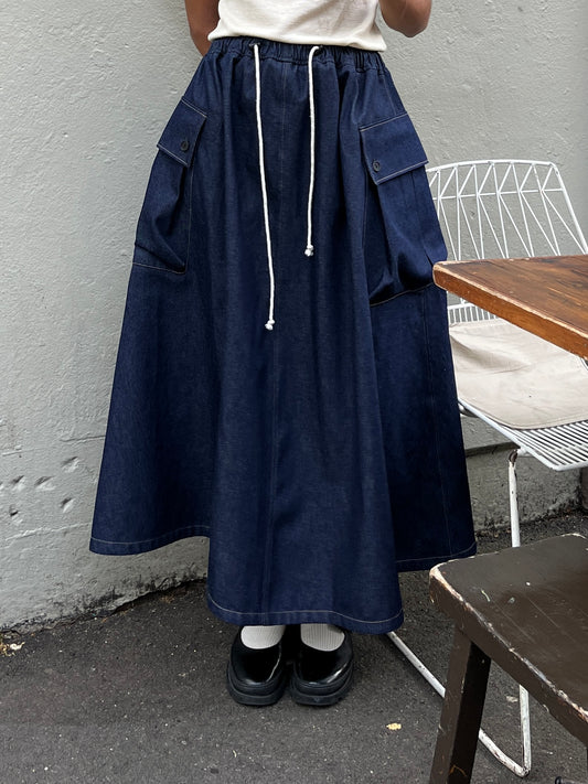 Pleated Pocket Skirt - Japanese Denim