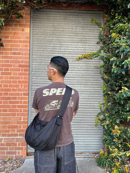 Newspaper Bag  - Black Sateen Twill